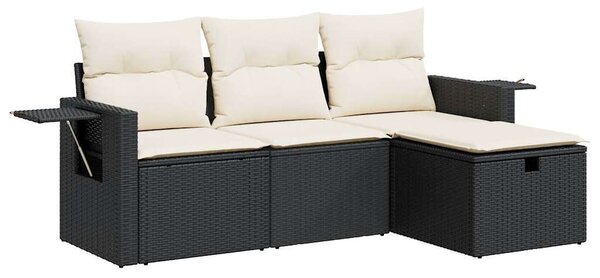 VidaXL 4 részes Kerti Ülőgarnitúra - Polyrattan - Fekete