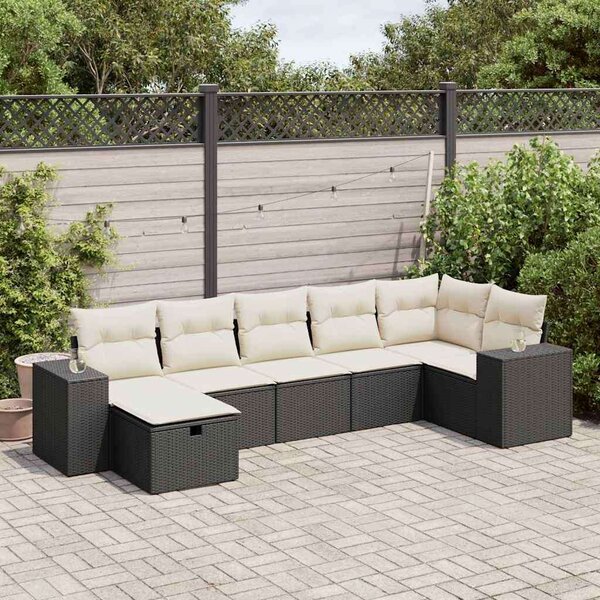 VidaXL 7 részes Kerti Ülőgarnitúra - Polyrattan - Fekete