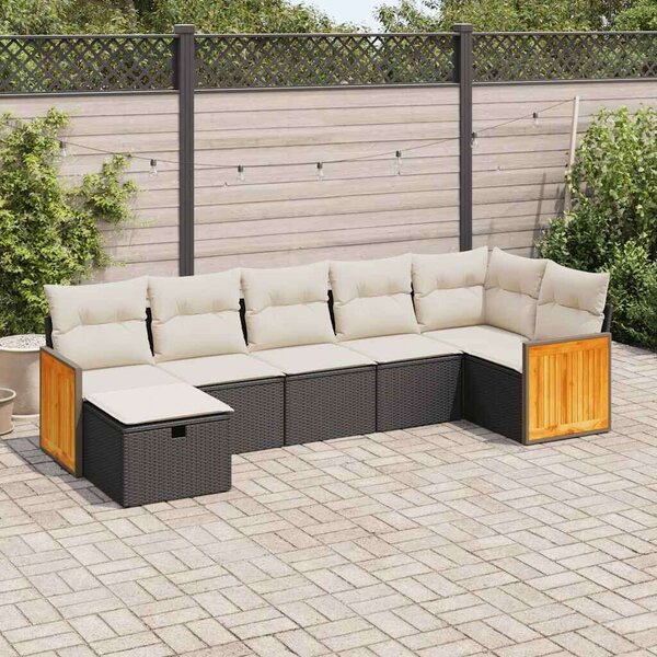 VidaXL 7 részes Kerti Ülőgarnitúra - Polyrattan - Fekete