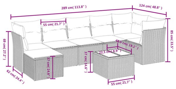 VidaXL Polyrattan Kerti Ülőgarnitúra - 8 részes - Fekete