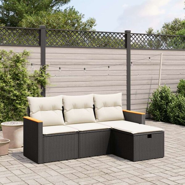 VidaXL Polyrattan Kerti Ülőgarnitúra - 4 részes - Fekete