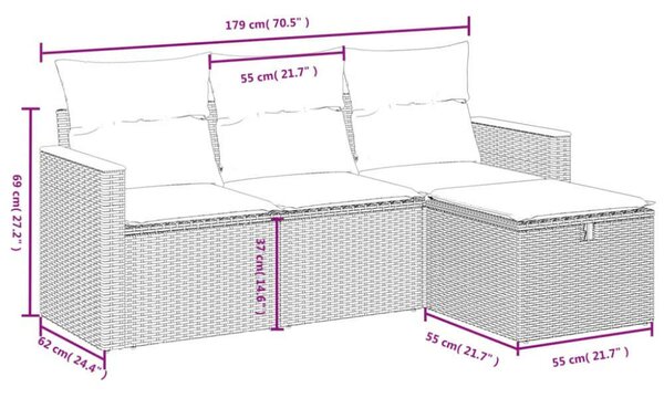 VidaXL Polyrattan Kerti Ülőgarnitúra - 4 részes - Fekete