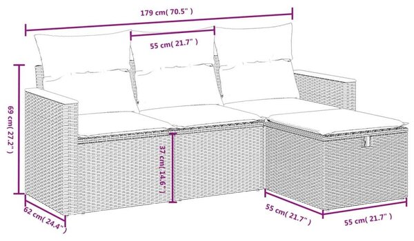 VidaXL Polyrattan Kerti Ülőgarnitúra - 4 részes - Fekete