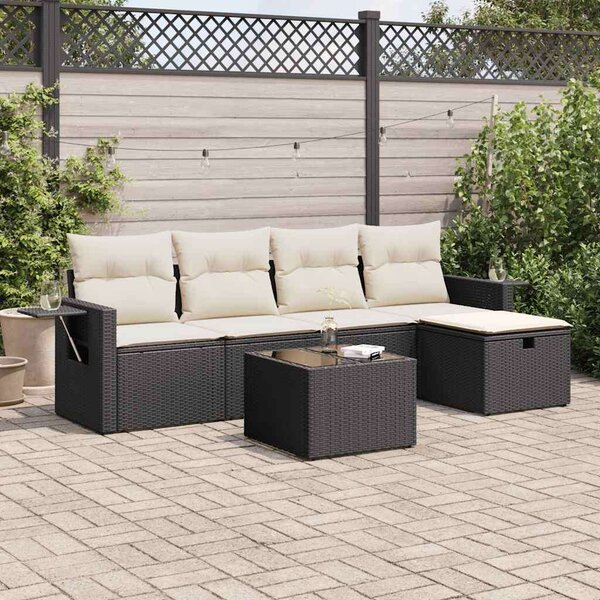 VidaXL Polyrattan Kerti Ülőgarnitúra - 6 részes - Fekete