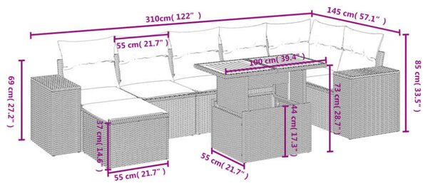 VidaXL Polyrattan Kerti Ülőgarnitúra - 8 részes - Fekete