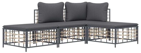 VidaXL 4-részes antracitszürke polyrattan kerti ülőgarnitúra párnákkal