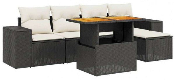 Polyrattan Kerti Ülőgarnitúra - 6 részes - Fekete