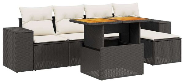 Polyrattan Kerti Ülőgarnitúra - 6 részes - Fekete