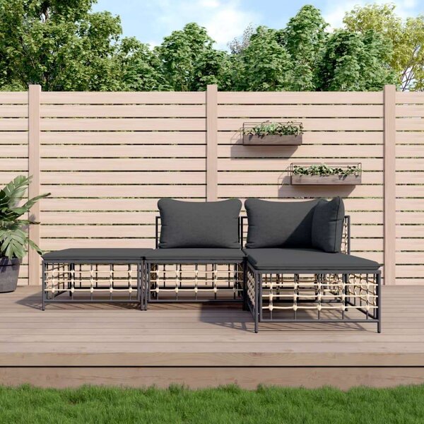 VidaXL 4-részes antracitszürke polyrattan kerti ülőgarnitúra párnákkal