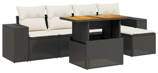 Polyrattan Kerti Ülőgarnitúra - 6 részes - Fekete
