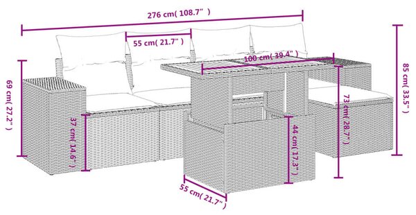 Polyrattan Kerti Ülőgarnitúra - 6 részes - Fekete