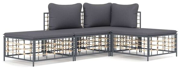 VidaXL 4-részes antracitszürke polyrattan kerti ülőgarnitúra párnákkal