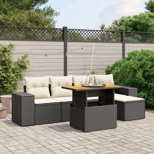 Polyrattan Kerti Ülőgarnitúra - 6 részes - Fekete