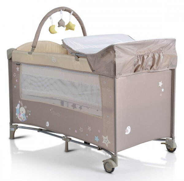Cangaroo Moni Sleepy multifunkciós utazóágy, emelőbetéttel, kerekekkel - Beige
