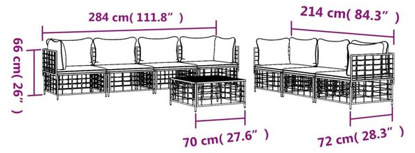 Polyrattan Kerti Ülőgarnitúra - 8 részes - Antracit Szürke