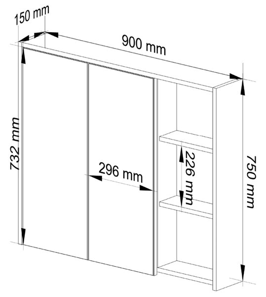 Fürdőszobaszekrény Vambos W90 2D 3P LO (kézműves tölgy + kasmír) (tükörrel)