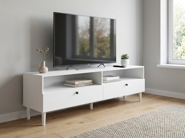 TV állvány polccal és szekrényekkel DULLUM 200x58cm, fehér