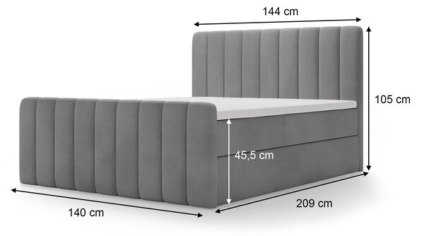 MAGIC kárpitozott boxspring ágy lábvéggel 140x200 - szürke