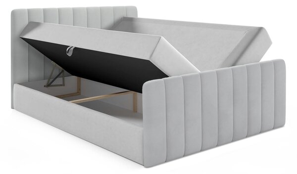MAGIC kárpitozott boxspring ágy lábvéggel 140x200 - szürke