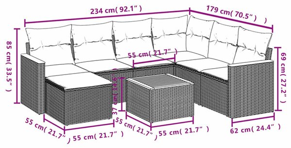 VidaXL Polyrattan Kerti Ülőgarnitúra - 8 részes - Fekete