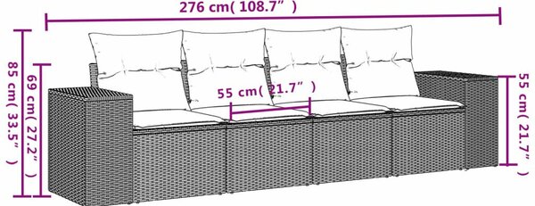VidaXL Polyrattan Kerti Ülőgarnitúra - 4 részes - Fekete