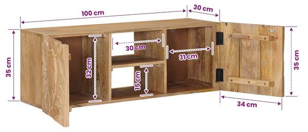 VidaXL Fali TV Szekrény 100 x 30 x 35 cm Tömör Mangófa és Műszaki Fa