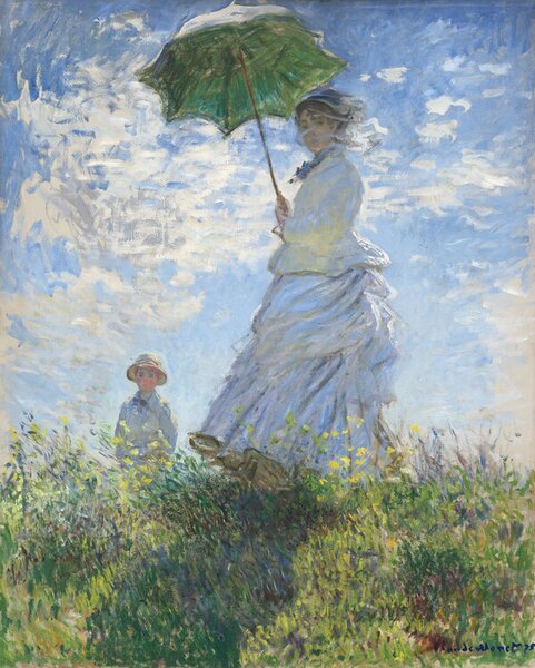 Claude Monet - Reprodukció Nő napernyővel - Madame Monet és fia, (30 x 40 cm)