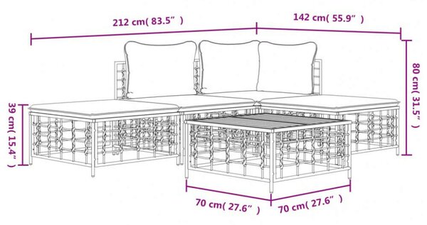 VidaXL Polyrattan Kerti Ülőgarnitúra - 5 részes - Antracit Szürke