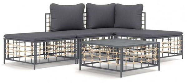 VidaXL Polyrattan Kerti Ülőgarnitúra - 5 részes - Antracit Szürke