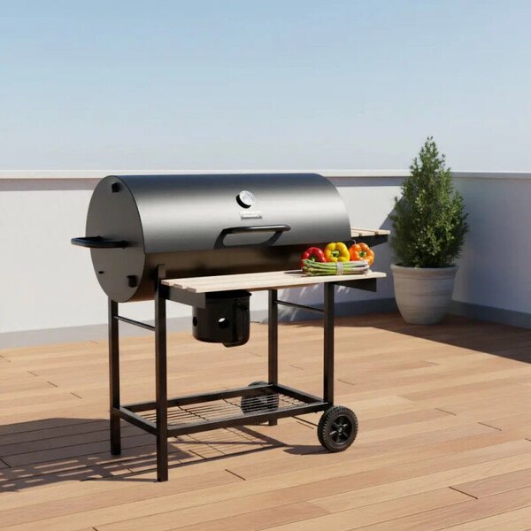 Klausberg KB 9033 faaszagos grillsütő, zárható fedél, hőmérő, oldalsó polcok, hamutartó fiók, kerekek, acél, fekete