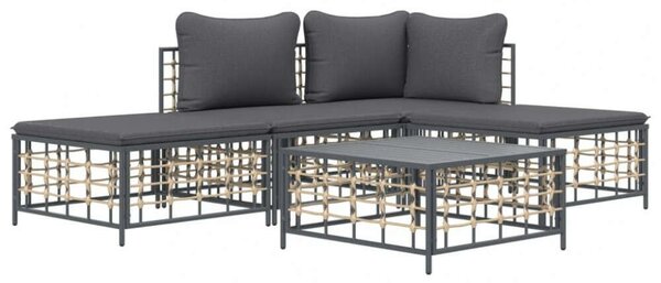 VidaXL Polyrattan Kerti Ülőgarnitúra - 5 részes - Antracit Szürke