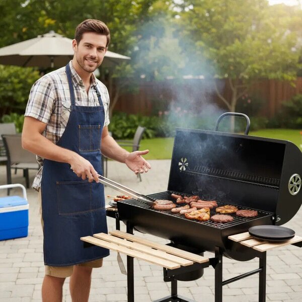 Klausberg KB 9033 faaszagos grillsütő, zárható fedél, hőmérő, oldalsó polcok, hamutartó fiók, kerekek, acél, fekete
