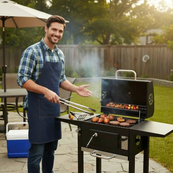 Klausberg KB 9034 fafahós széngrill, kémény, szabályozható szellőzés, hamutartó fiók, hőmérő, kerekek, acél, fekete