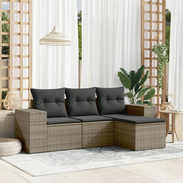 VidaXL Polyrattan Kerti Ülőgarnitúra - 4 részes - Szürke