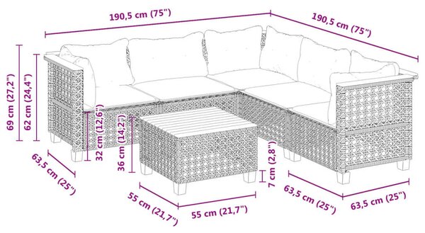 VidaXL Polyrattan Kerti Ülőgarnitúra - 6 részes - Fekete
