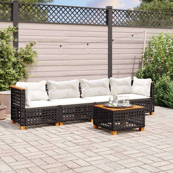 VidaXL 5 részes Kerti Kanapé szett - Fekete Polyrattan