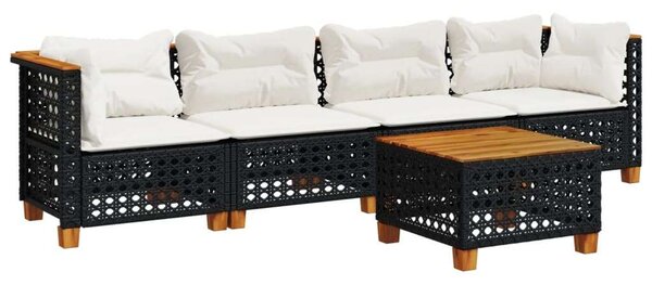 VidaXL 5 részes Kerti Kanapé szett - Fekete Polyrattan