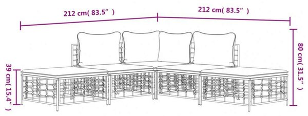 VidaXL Polyrattan Kerti Ülőgarnitúra - 5 részes - Antracit Szürke