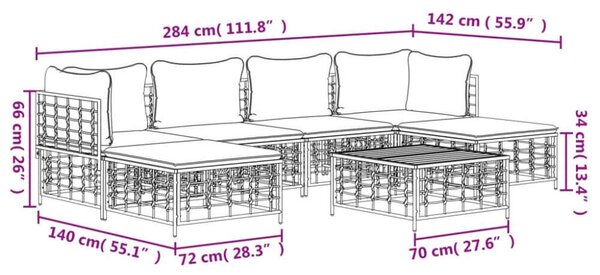 VidaXL Polyrattan Kerti Ülőgarnitúra - 7 részes - Antracit Szürke