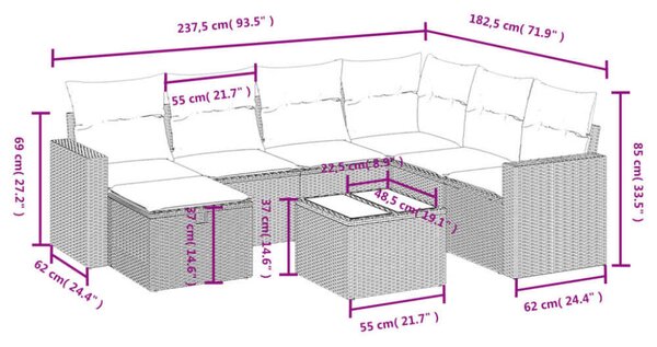 VidaXL Polyrattan Kerti Ülőgarnitúra - 8 részes - Fekete