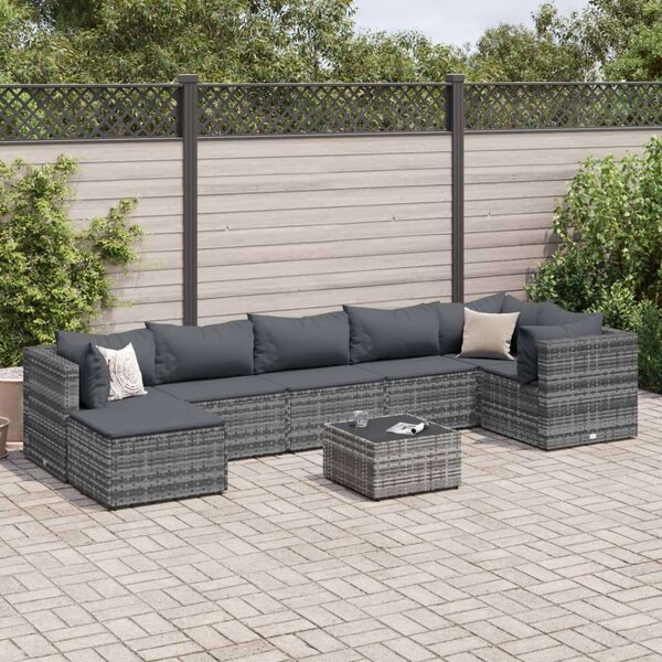 Polyrattan Kerti Ülőgarnitúra - 8 részes - Szürke