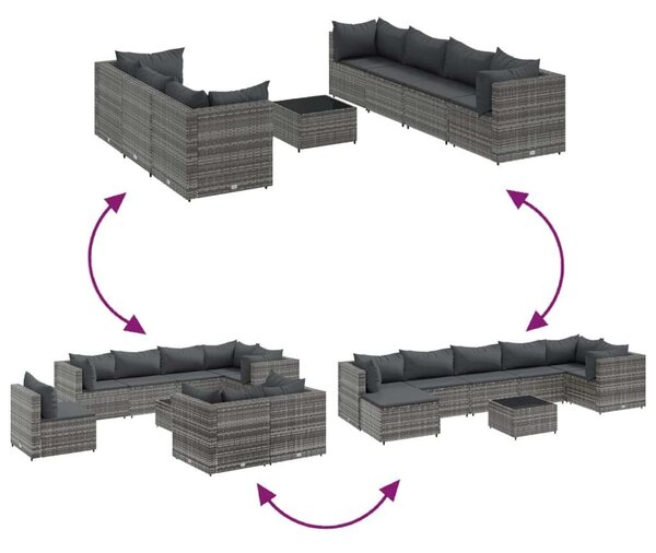 Polyrattan Kerti Ülőgarnitúra - 8 részes - Szürke