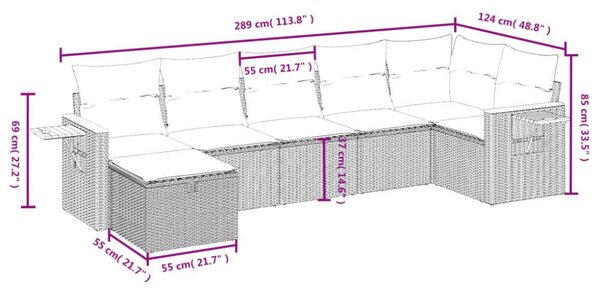 VidaXL Polyrattan Kerti Ülőgarnitúra - 7 részes - Fekete