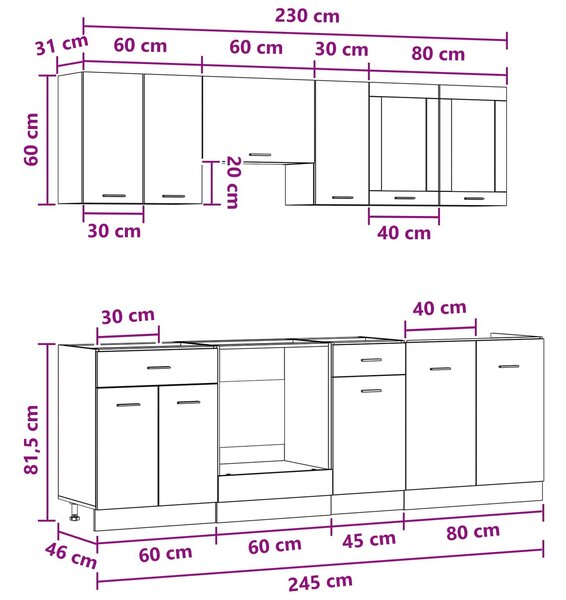 VidaXL Konyhai Egység Lyon 8 db Szerelt Fa