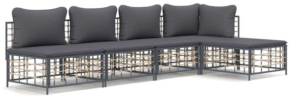 VidaXL 5 részes Kerti Ülőgarnitúra - Antracit Szürke Polyrattan