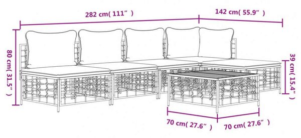 VidaXL 6-részes antracitszürke polyrattan kerti ülőgarnitúra párnákkal