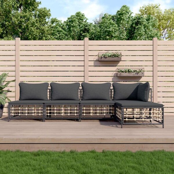 VidaXL 5 részes Kerti Ülőgarnitúra - Antracit Szürke Polyrattan