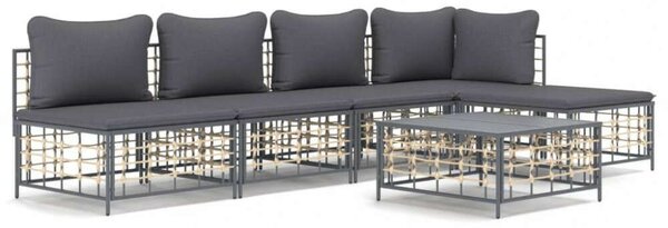 VidaXL 6-részes antracitszürke polyrattan kerti ülőgarnitúra párnákkal
