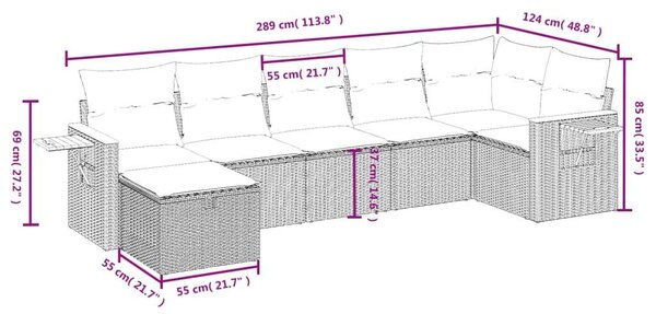 VidaXL Polyrattan Kerti Ülőgarnitúra - 7 részes - Fekete