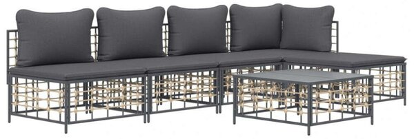 VidaXL 6-részes antracitszürke polyrattan kerti ülőgarnitúra párnákkal
